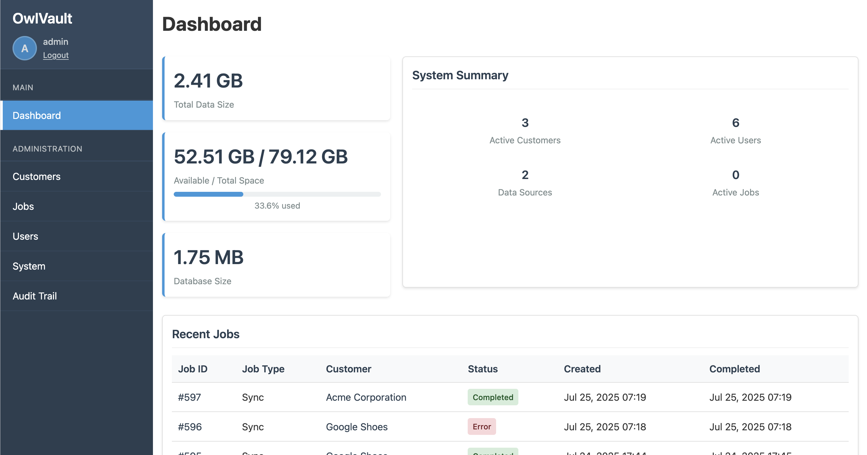 OwlVault Backup Manager preview