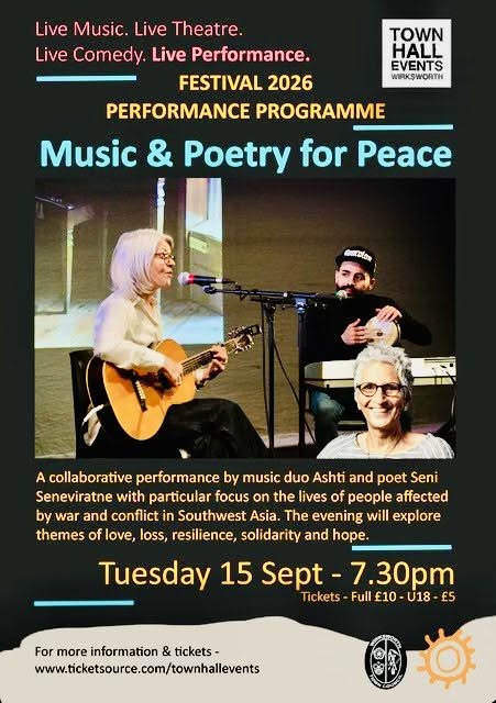 MUSIC & POETRY FOR PEACE. Wirksworth Town Hall, Derbyshire, DE4 4EU.
